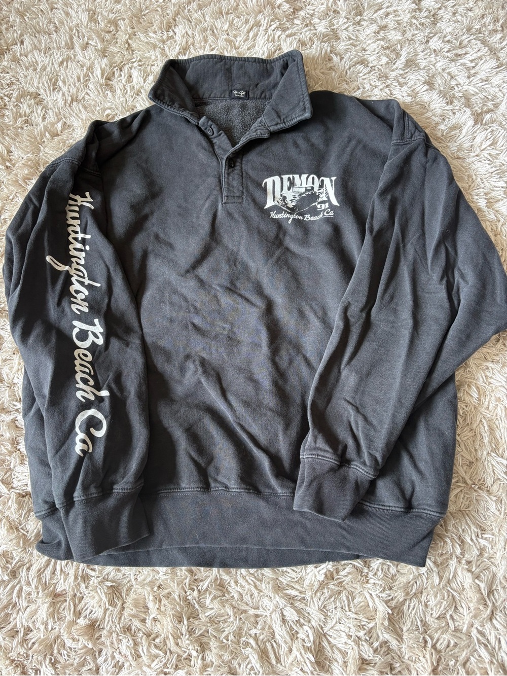 Brandy Melville Black Oversized Pullover with White Script Graphics